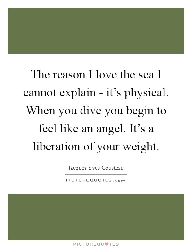 The reason I love the sea I cannot explain - it's physical. When you dive you begin to feel like an angel. It's a liberation of your weight Picture Quote #1