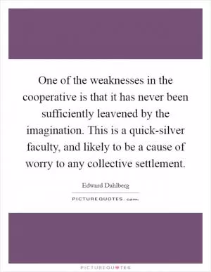 One of the weaknesses in the cooperative is that it has never been sufficiently leavened by the imagination. This is a quick-silver faculty, and likely to be a cause of worry to any collective settlement Picture Quote #1