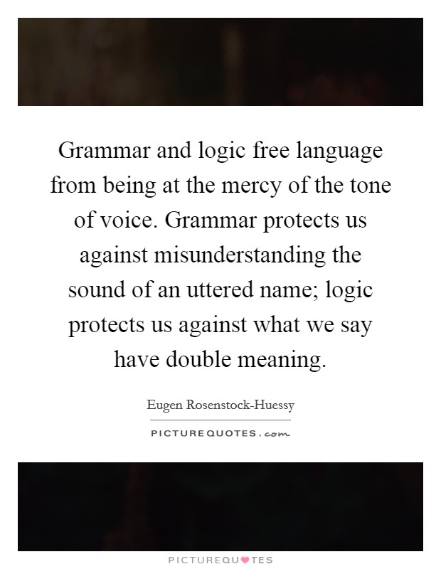 Grammar and logic free language from being at the mercy of the tone of voice. Grammar protects us against misunderstanding the sound of an uttered name; logic protects us against what we say have double meaning Picture Quote #1