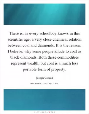 There is, as every schoolboy knows in this scientific age, a very close chemical relation between coal and diamonds. It is the reason, I believe, why some people allude to coal as black diamonds. Both these commodities represent wealth; but coal is a much less portable form of property Picture Quote #1