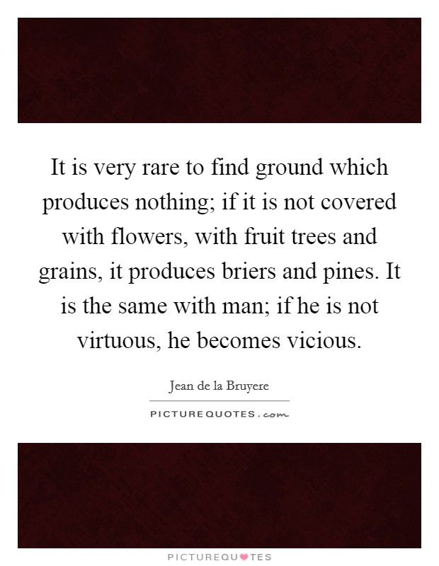 It is very rare to find ground which produces nothing; if it is not covered with flowers, with fruit trees and grains, it produces briers and pines. It is the same with man; if he is not virtuous, he becomes vicious Picture Quote #1