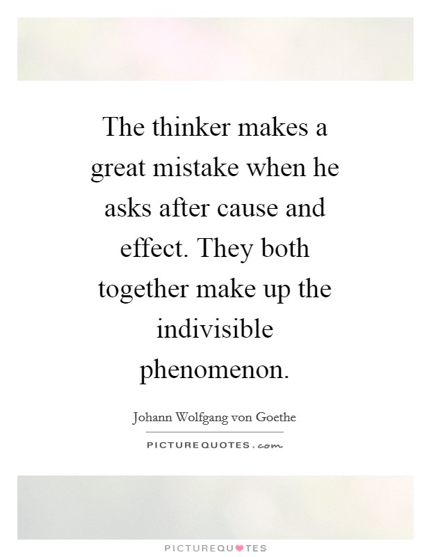 The thinker makes a great mistake when he asks after cause and effect. They both together make up the indivisible phenomenon Picture Quote #1