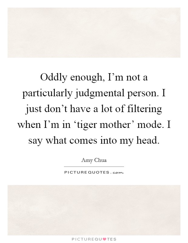 Oddly enough, I'm not a particularly judgmental person. I just don't have a lot of filtering when I'm in ‘tiger mother' mode. I say what comes into my head Picture Quote #1