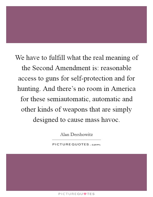 We have to fulfill what the real meaning of the Second Amendment is: reasonable access to guns for self-protection and for hunting. And there's no room in America for these semiautomatic, automatic and other kinds of weapons that are simply designed to cause mass havoc Picture Quote #1