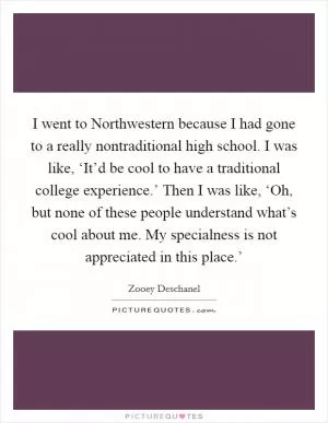 I went to Northwestern because I had gone to a really nontraditional high school. I was like, ‘It’d be cool to have a traditional college experience.’ Then I was like, ‘Oh, but none of these people understand what’s cool about me. My specialness is not appreciated in this place.’ Picture Quote #1