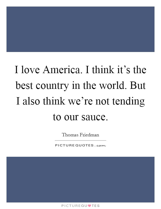 I love America. I think it's the best country in the world. But I also think we're not tending to our sauce Picture Quote #1