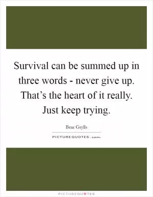 Survival can be summed up in three words - never give up. That’s the heart of it really. Just keep trying Picture Quote #1