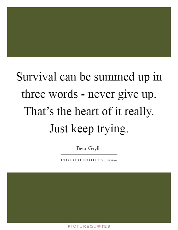 Survival can be summed up in three words - never give up. That's the heart of it really. Just keep trying Picture Quote #1
