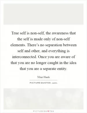 True self is non-self, the awareness that the self is made only of non-self elements. There’s no separation between self and other, and everything is interconnected. Once you are aware of that you are no longer caught in the idea that you are a separate entity Picture Quote #1