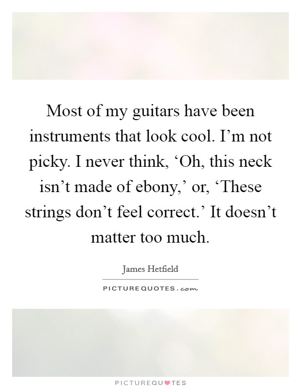 Most of my guitars have been instruments that look cool. I'm not picky. I never think, ‘Oh, this neck isn't made of ebony,' or, ‘These strings don't feel correct.' It doesn't matter too much Picture Quote #1