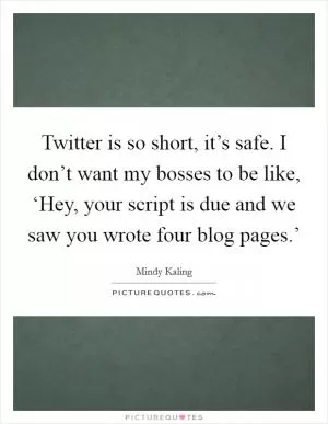 Twitter is so short, it’s safe. I don’t want my bosses to be like, ‘Hey, your script is due and we saw you wrote four blog pages.’ Picture Quote #1