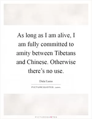 As long as I am alive, I am fully committed to amity between Tibetans and Chinese. Otherwise there’s no use Picture Quote #1