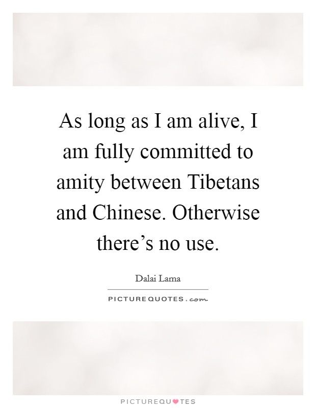 As long as I am alive, I am fully committed to amity between Tibetans and Chinese. Otherwise there's no use Picture Quote #1