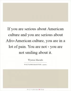 If you are serious about American culture and you are serious about Afro-American culture, you are in a lot of pain. You are not - you are not smiling about it Picture Quote #1
