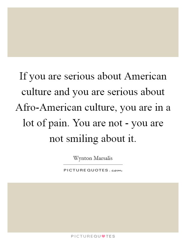If you are serious about American culture and you are serious about Afro-American culture, you are in a lot of pain. You are not - you are not smiling about it Picture Quote #1