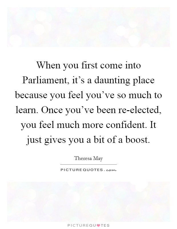 When you first come into Parliament, it's a daunting place because you feel you've so much to learn. Once you've been re-elected, you feel much more confident. It just gives you a bit of a boost Picture Quote #1
