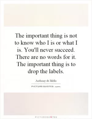 The important thing is not to know who I is or what I is. You'll never succeed. There are no words for it. The important thing is to drop the labels Picture Quote #1