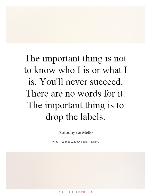 The important thing is not to know who I is or what I is. You'll never succeed. There are no words for it. The important thing is to drop the labels Picture Quote #1