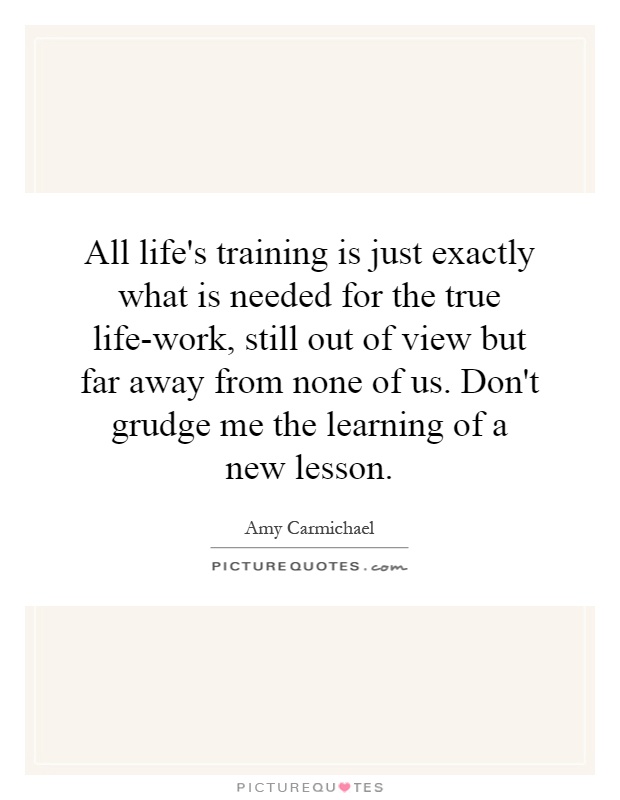 All life's training is just exactly what is needed for the true life-work, still out of view but far away from none of us. Don't grudge me the learning of a new lesson Picture Quote #1