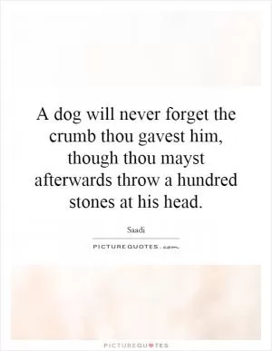 A dog will never forget the crumb thou gavest him, though thou mayst afterwards throw a hundred stones at his head Picture Quote #1