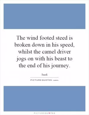 The wind footed steed is broken down in his speed, whilst the camel driver jogs on with his beast to the end of his journey Picture Quote #1