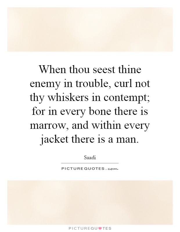 When thou seest thine enemy in trouble, curl not thy whiskers in contempt; for in every bone there is marrow, and within every jacket there is a man Picture Quote #1