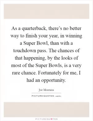 As a quarterback, there’s no better way to finish your year, in winning a Super Bowl, than with a touchdown pass. The chances of that happening, by the looks of most of the Super Bowls, is a very rare chance. Fortunately for me, I had an opportunity Picture Quote #1