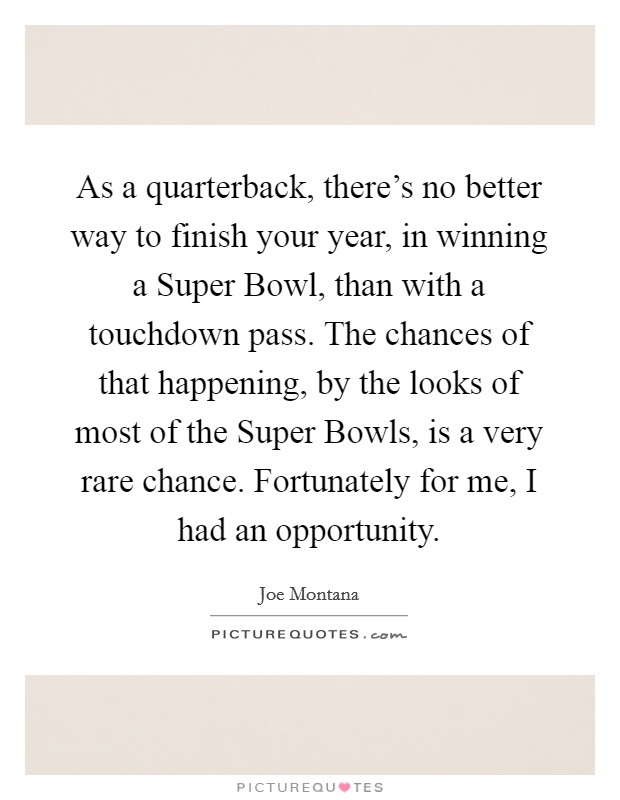 As a quarterback, there's no better way to finish your year, in winning a Super Bowl, than with a touchdown pass. The chances of that happening, by the looks of most of the Super Bowls, is a very rare chance. Fortunately for me, I had an opportunity Picture Quote #1