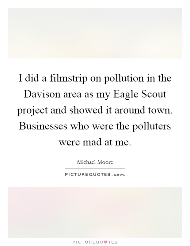 I did a filmstrip on pollution in the Davison area as my Eagle Scout project and showed it around town. Businesses who were the polluters were mad at me Picture Quote #1