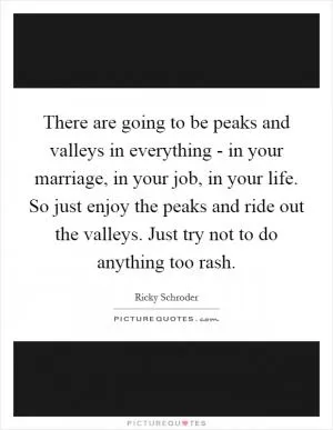 There are going to be peaks and valleys in everything - in your marriage, in your job, in your life. So just enjoy the peaks and ride out the valleys. Just try not to do anything too rash Picture Quote #1