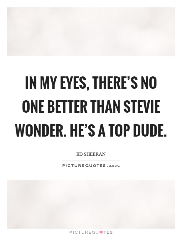 In my eyes, there's no one better than Stevie Wonder. He's a top dude Picture Quote #1