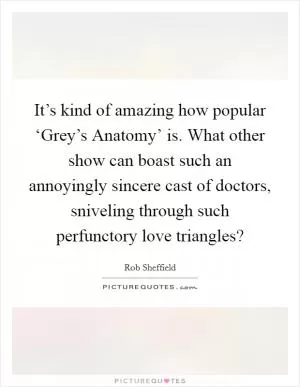 It’s kind of amazing how popular ‘Grey’s Anatomy’ is. What other show can boast such an annoyingly sincere cast of doctors, sniveling through such perfunctory love triangles? Picture Quote #1
