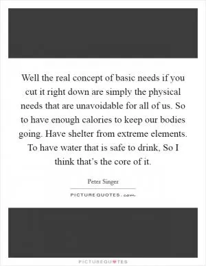 Well the real concept of basic needs if you cut it right down are simply the physical needs that are unavoidable for all of us. So to have enough calories to keep our bodies going. Have shelter from extreme elements. To have water that is safe to drink, So I think that’s the core of it Picture Quote #1