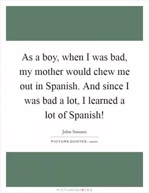 As a boy, when I was bad, my mother would chew me out in Spanish. And since I was bad a lot, I learned a lot of Spanish! Picture Quote #1