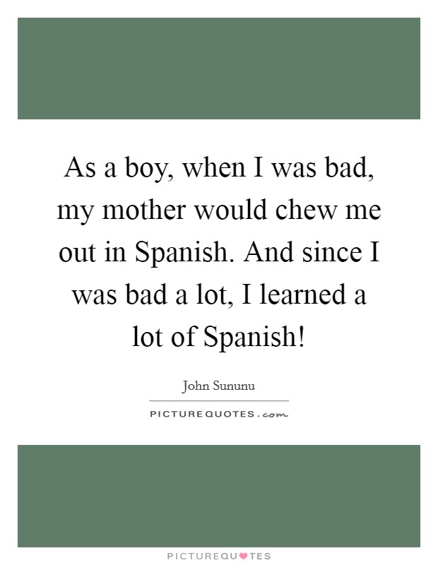 As a boy, when I was bad, my mother would chew me out in Spanish. And since I was bad a lot, I learned a lot of Spanish! Picture Quote #1