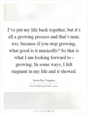 I’ve put my life back together, but it’s all a growing process and that’s neat, too, because if you stop growing, what good is it musically? So that is what I am looking forward to - growing. In some ways, I felt stagnant in my life and it showed Picture Quote #1