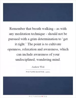 Remember that breath walking - as with any meditation technique - should not be pursued with a grim determination to ‘get it right.’ The point is to cultivate openness, relaxation and awareness, which can include awareness of your undisciplined, wandering mind Picture Quote #1