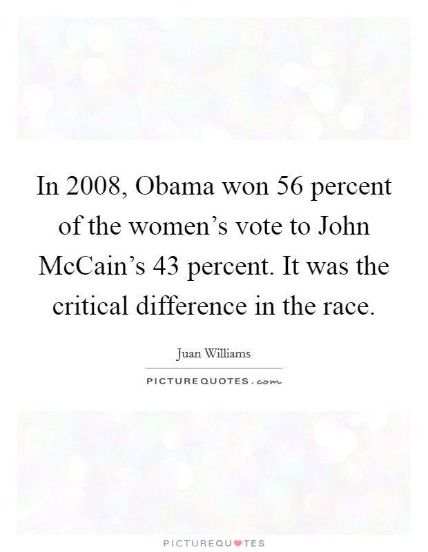 In 2008, Obama won 56 percent of the women's vote to John McCain's 43 percent. It was the critical difference in the race Picture Quote #1
