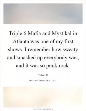 Triple 6 Mafia and Mystikal in Atlanta was one of my first shows. I remember how sweaty and smashed up everybody was, and it was so punk rock Picture Quote #1