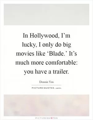 In Hollywood, I’m lucky, I only do big movies like ‘Blade.’ It’s much more comfortable: you have a trailer Picture Quote #1