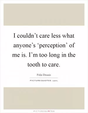 I couldn’t care less what anyone’s ‘perception’ of me is. I’m too long in the tooth to care Picture Quote #1