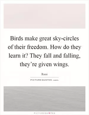 Birds make great sky-circles of their freedom. How do they learn it? They fall and falling, they’re given wings Picture Quote #1