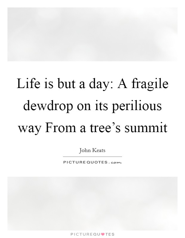 Life is but a day: A fragile dewdrop on its perilious way From a tree's summit Picture Quote #1