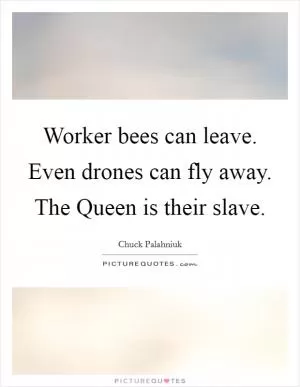 Worker bees can leave. Even drones can fly away. The Queen is their slave Picture Quote #1