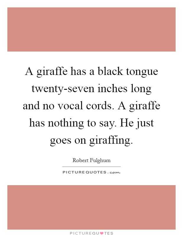 A giraffe has a black tongue twenty-seven inches long and no vocal cords. A giraffe has nothing to say. He just goes on giraffing Picture Quote #1