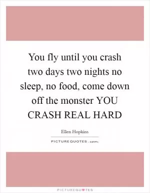You fly until you crash two days two nights no sleep, no food, come down off the monster YOU CRASH REAL HARD Picture Quote #1