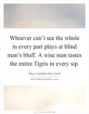 Whoever can’t see the whole in every part plays at blind man’s bluff. A wise man tastes the entire Tigris in every sip Picture Quote #1