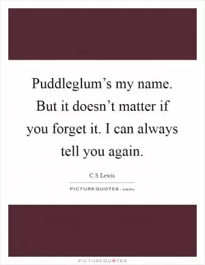 Puddleglum’s my name. But it doesn’t matter if you forget it. I can always tell you again Picture Quote #1