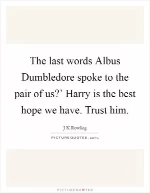 The last words Albus Dumbledore spoke to the pair of us?’ Harry is the best hope we have. Trust him Picture Quote #1