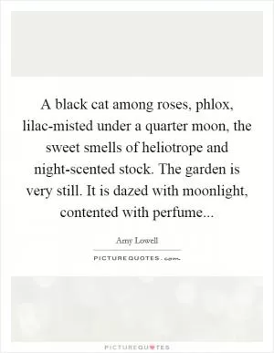 A black cat among roses, phlox, lilac-misted under a quarter moon, the sweet smells of heliotrope and night-scented stock. The garden is very still. It is dazed with moonlight, contented with perfume Picture Quote #1